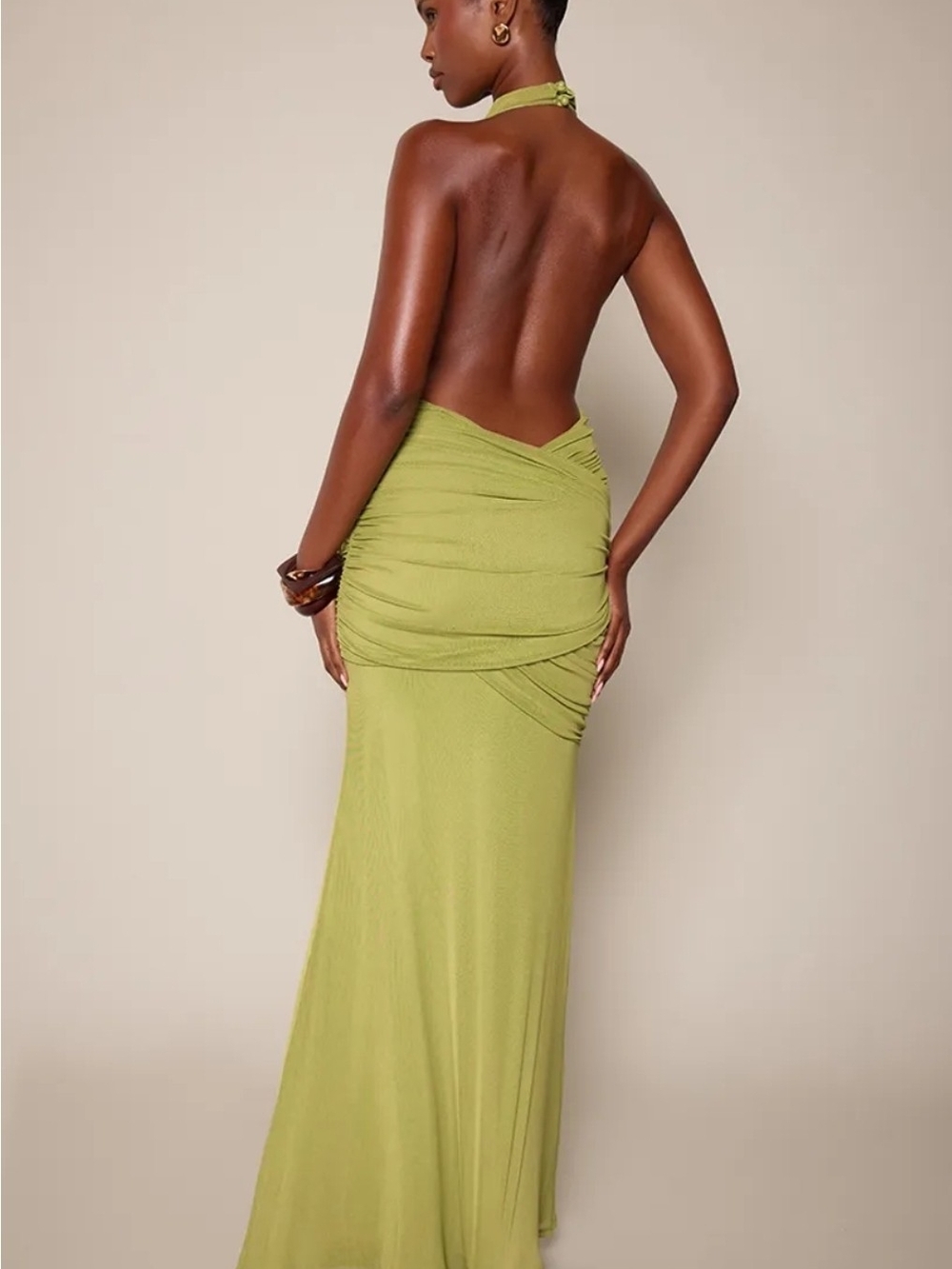 PrettyLittleThing Lime Green Backless Halter Maxi Dress